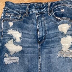 American Eagle Outfitters dark blue denim skirt with stitched detailing